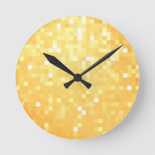 Golden Pixel Sparkle Round Clock
