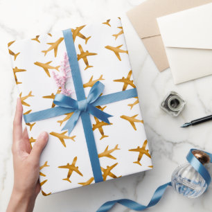 Golden planes or aircrafts wrapping paper