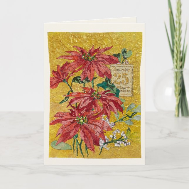 Golden Poinsettia | Blank Fine Art Christmas Card (Front)