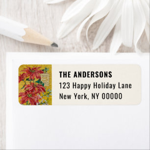Golden Poinsettia Christmas Return Address Label