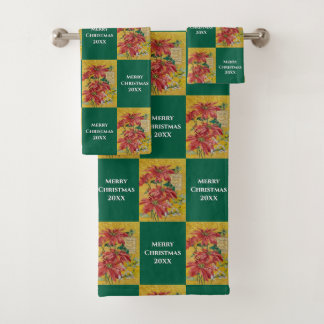 Golden Poinsettia | Personalized Christmas 20XX Bath Towel Set