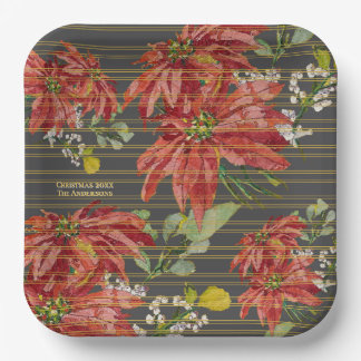 Golden Poinsettia | Personalized Christmas 20XX Paper Plate