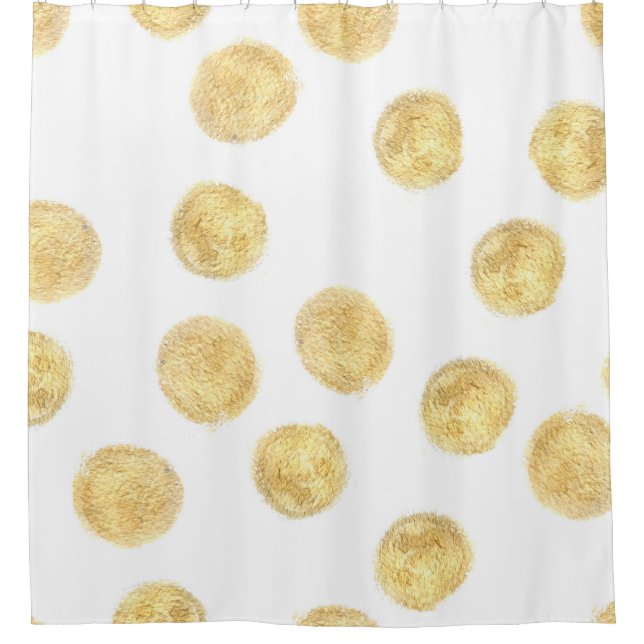 Golden Polka Dot Hand Drawn Shower Curtain (Front)