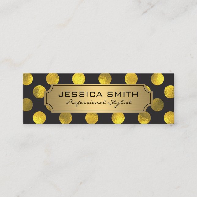Golden Polka Dot Pattern Mini Business Card (Front)