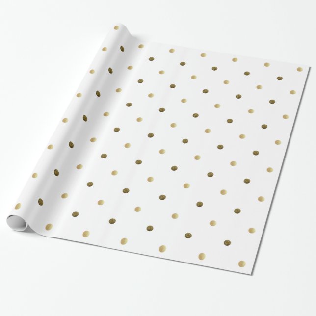 Golden Polka Dots Gold And White Modern Design Wrapping Paper (Unrolled)