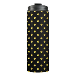 Golden Polka Dots on Black Thermal Tumbler