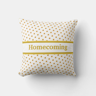 Golden Polka Dots on White Cushion