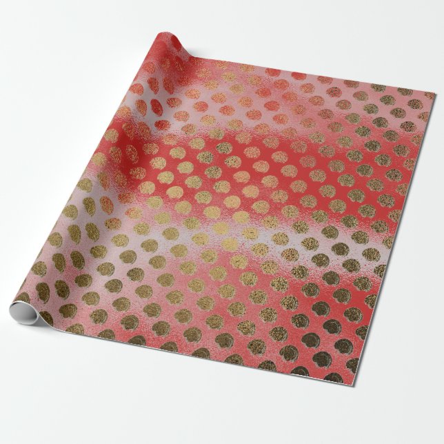 Golden Polka Dots Pattern With Colourful Shadow Wrapping Paper (Unrolled)