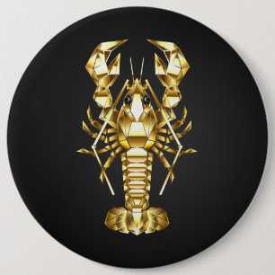 Golden polygonal lobster crawfish on black 6 cm round badge