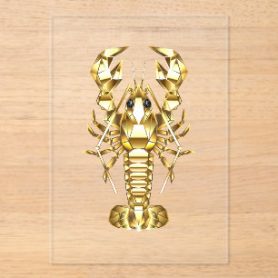 Golden polygonal lobster crawfish on black acrylic invitations