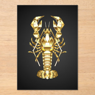 Golden polygonal lobster crawfish on black acrylic invitations