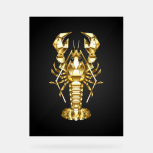 Golden polygonal lobster crawfish on black acrylic sign