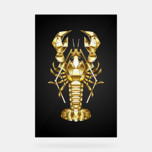 Golden polygonal lobster crawfish on black acrylic sign