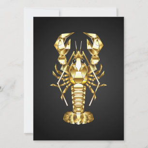 Golden polygonal lobster crawfish on black announcement