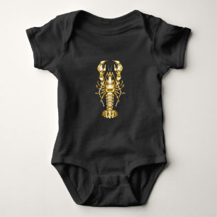 Golden polygonal lobster crawfish on black baby bodysuit