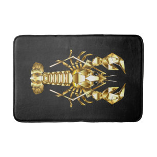 Golden polygonal lobster crawfish on black bath mat
