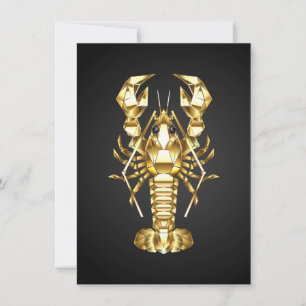 Golden polygonal lobster crawfish on black card