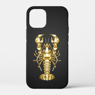 Golden polygonal lobster crawfish on black iPhone 12 mini case