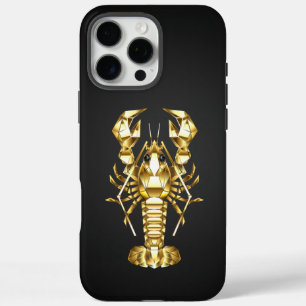 Golden polygonal lobster crawfish on black iPhone 16 pro max case