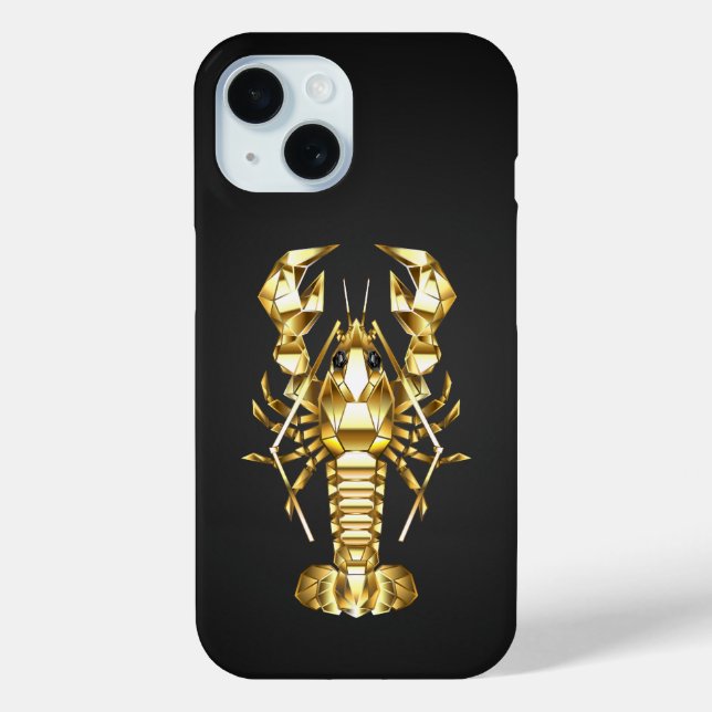 Golden polygonal lobster crawfish on black Case-Mate iPhone case (Back)