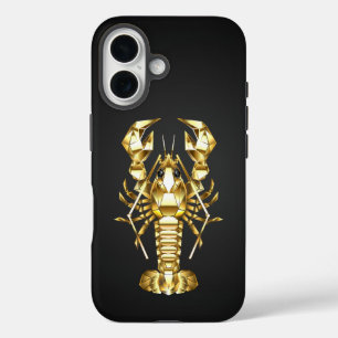 Golden polygonal lobster crawfish on black iPhone 16 case