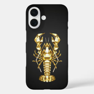 Golden polygonal lobster crawfish on black iPhone 16 case