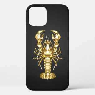 Golden polygonal lobster crawfish on black iPhone 12 pro case
