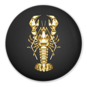 Golden polygonal lobster crawfish on black ceramic knob