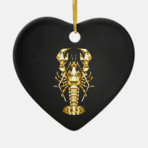 Golden polygonal lobster crawfish on black ceramic ornament