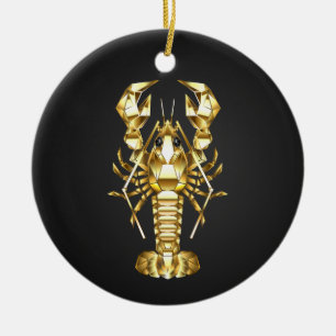 Golden polygonal lobster crawfish on black ceramic ornament