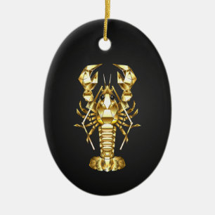 Golden polygonal lobster crawfish on black ceramic ornament