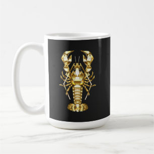 Golden polygonal lobster crawfish on black coffee mug