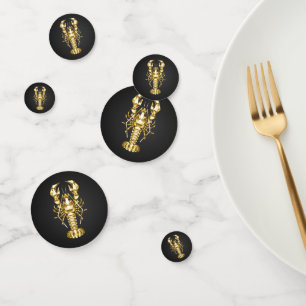 Golden polygonal lobster crawfish on black confetti