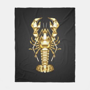 Golden polygonal lobster crawfish on black fleece blanket