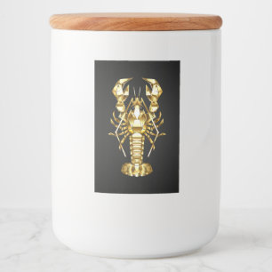 Golden polygonal lobster crawfish on black food label