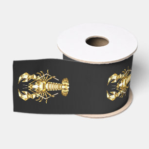 Golden polygonal lobster crawfish on black grosgrain ribbon