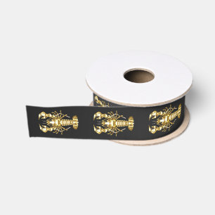 Golden polygonal lobster crawfish on black grosgrain ribbon