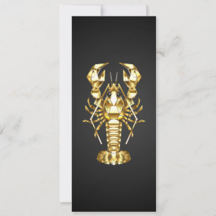Golden polygonal lobster crawfish on black holiday card