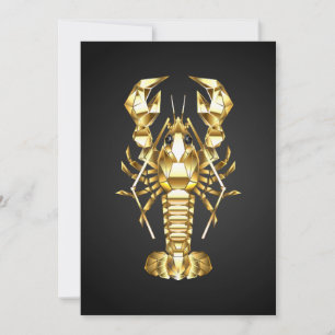 Golden polygonal lobster crawfish on black holiday card