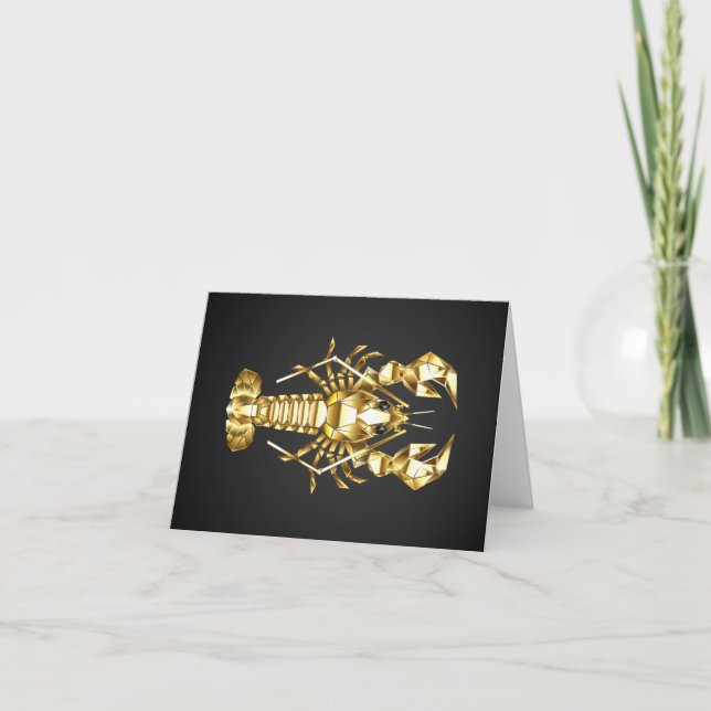 Golden polygonal lobster crawfish on black holiday card (Front)