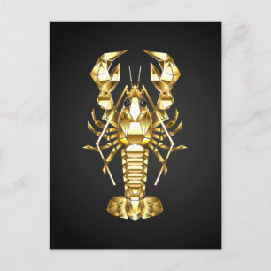 Golden polygonal lobster crawfish on black invitation postcard