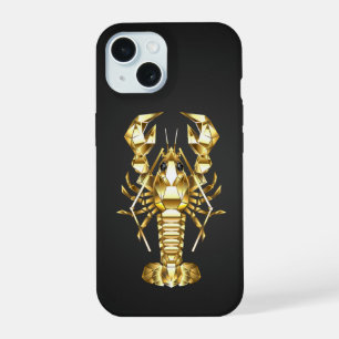 Golden polygonal lobster crawfish on black iPhone 15 case