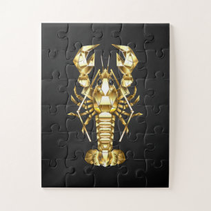 Golden polygonal lobster crawfish on black jigsaw puzzle