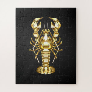 Golden polygonal lobster crawfish on black jigsaw puzzle