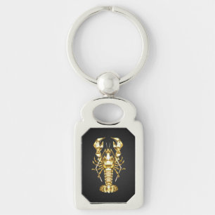 Golden polygonal lobster crawfish on black key ring