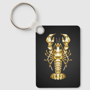 Golden polygonal lobster crawfish on black key ring