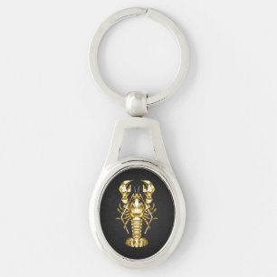 Golden polygonal lobster crawfish on black key ring