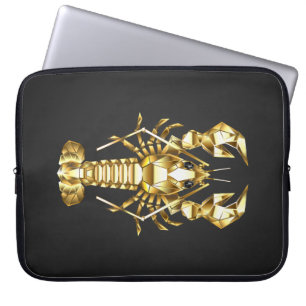 Golden polygonal lobster crawfish on black laptop sleeve