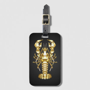 Golden polygonal lobster crawfish on black luggage tag