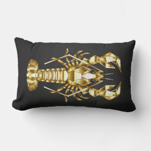 Golden polygonal lobster crawfish on black lumbar cushion
